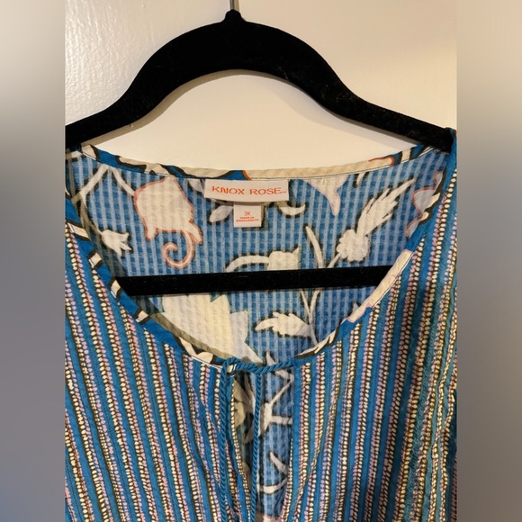 Knox Rose loose peplum top with flowers and stripes size 3x - Picture 5 of 6